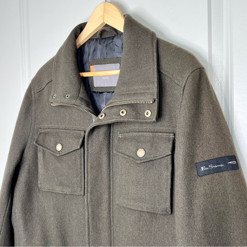 BEN SHERMAN Heritage Wool Blend Field Coat Army Green L Military Utility Jacket - Picture 13 of 17